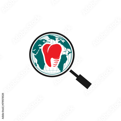 Dentistry searcher logo design with tooth and magnifying glass