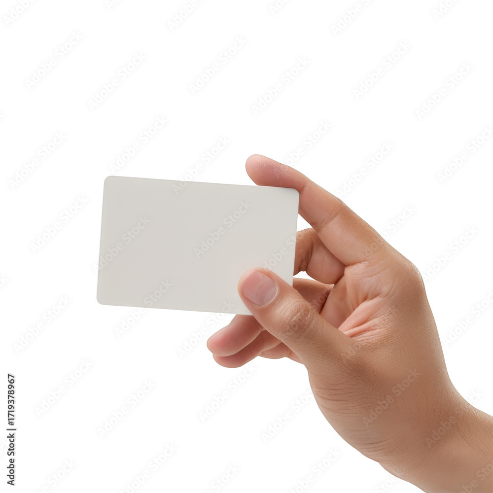 Fototapeta premium Hand Holding a Blank White Rectangular Card graphic design isolated on a transparent background