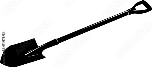 Silhouette image of a shovel on a white background
