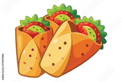 Delicious flour tortillas are rolled with colorful fillings and served together for a flavorful meal