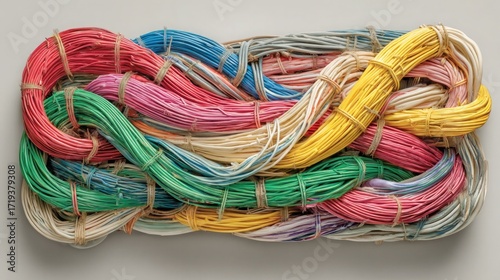 Modern technology cables tangled and coiled, illustrating data transmission, power supply, and connectivity infrastructure. 