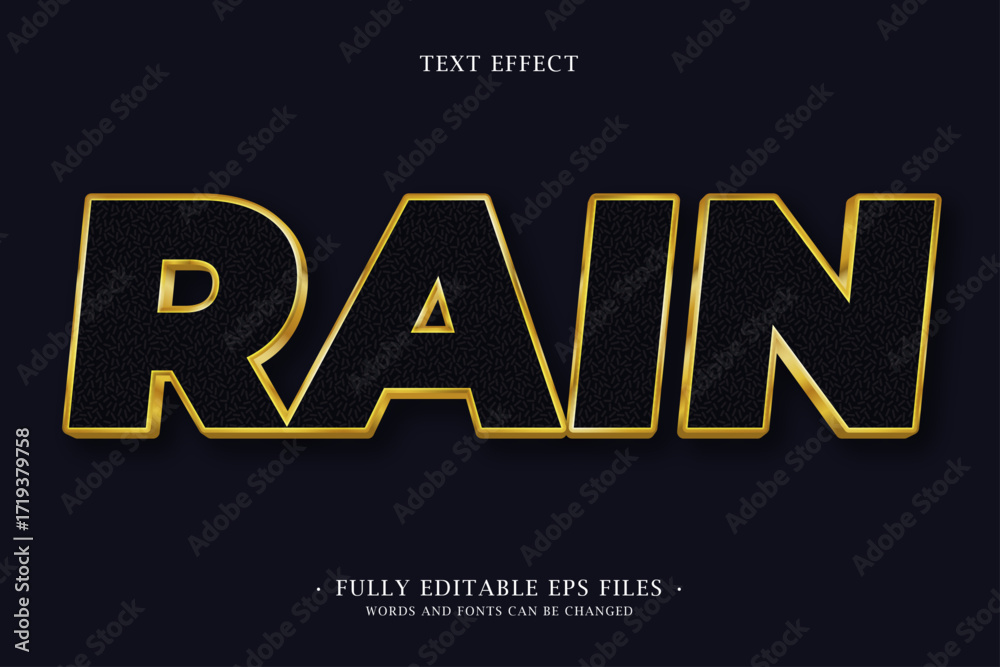 Obraz premium Rain Text Effect with Gold Outline on Dark Surface