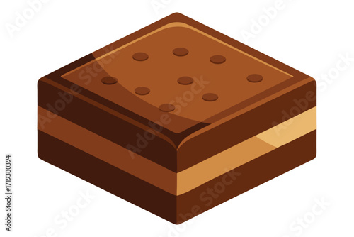 Isometric brown cookie consists of two layers with a cream filling in between