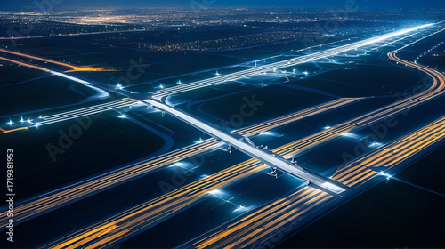 Wallpaper Mural Runway lights guide planes to new destinations in the night sky. Concept Aircraft Navigation, Airport Lighting Systems, Runway Signage, Nighttime Aviation, Flight Operations Torontodigital.ca