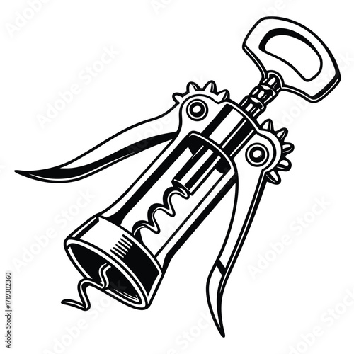 Black and white winged corkscrew showcases an elegant helix with handle atop
