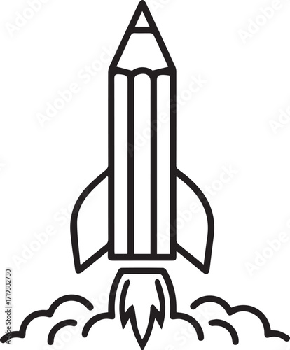 Ignite creativity with a pencil rocket launch, symbolizing innovation and imagination for education, design, or startup branding that inspires success