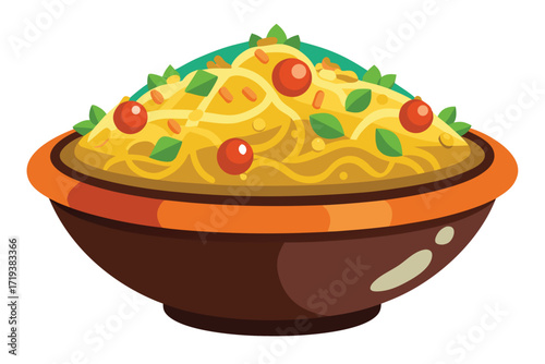 Delicious pasta with cherry tomatoes and fresh basil rests in a stylish bowl
