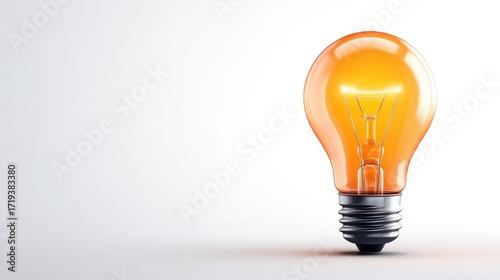 Bright Orange Light Bulb Glowing on White Background for Creative and Design Concepts