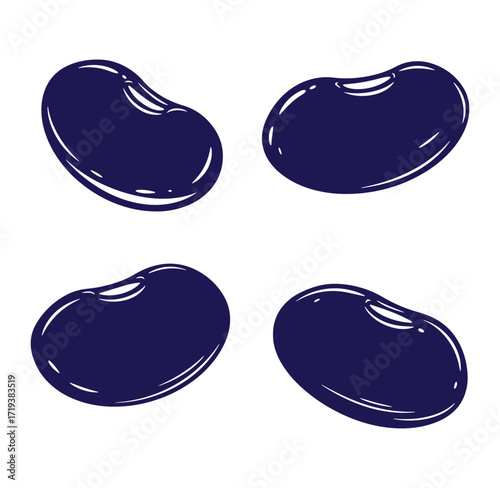 Four stylized navy blue kidney beans vector illustration on white background