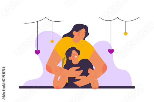 mother hugs her daughter