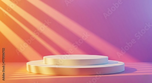 White product display podium with window shadows on a colorful gradient background