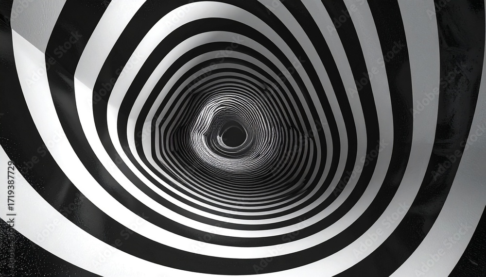 Obraz premium Hypnotic black and white spiral tunnel optical illusion with a sense of depth and motion