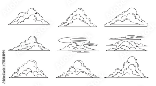 Collection of stylized mountain peaks in a distinctive silhouette style