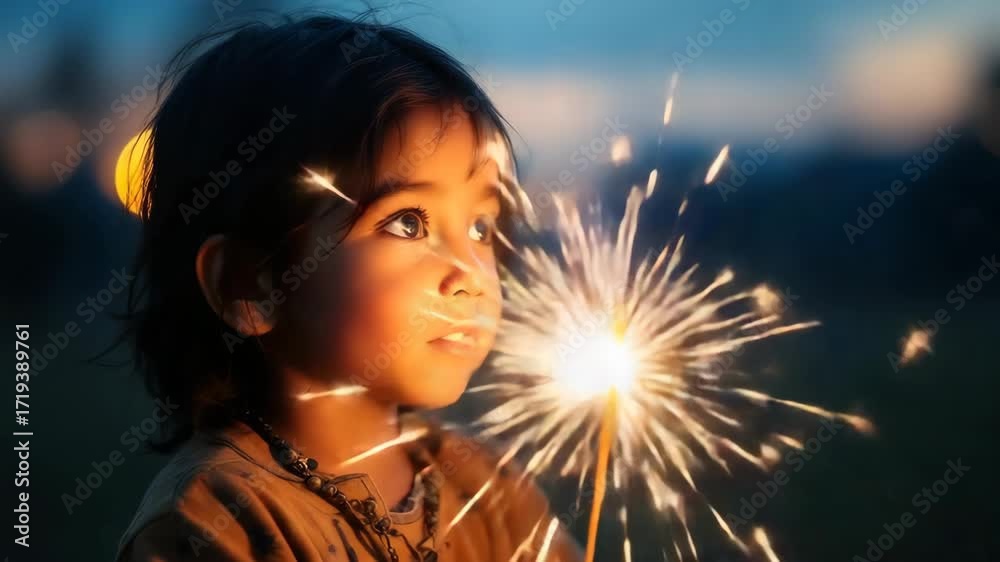 Adorable indian child celebrating diwali with a sparkling firework capturing the joyous spirit and vibrant traditions of the festival of lights