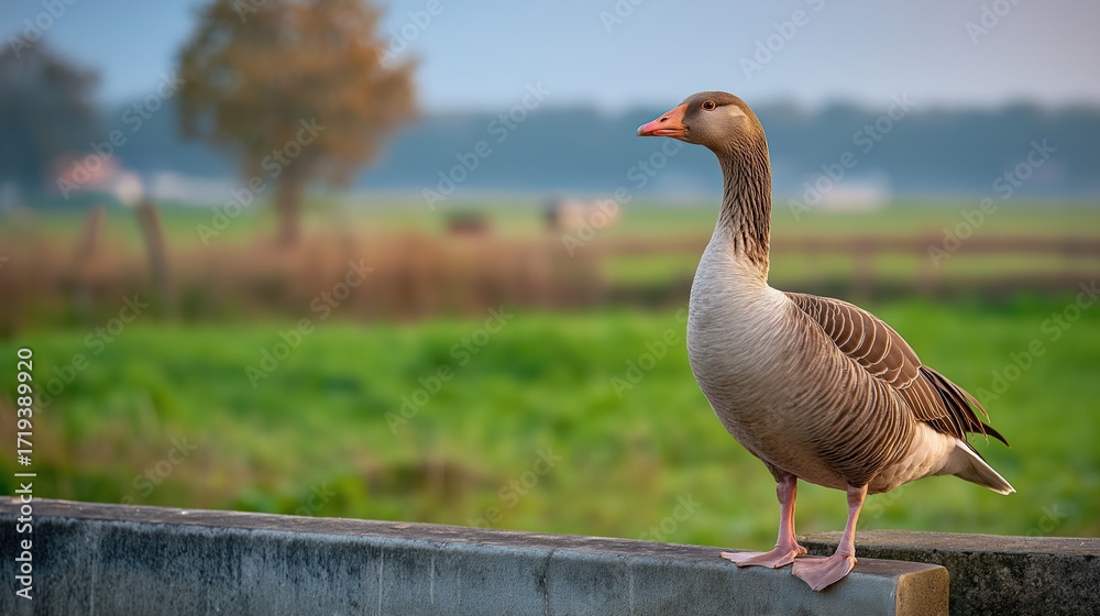 Obraz premium Elegant Goose Stands in Serene Landscape