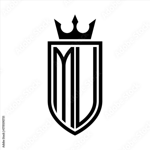 MU Vector logo of initials shield with crown and minimalist, elegant style