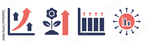 Growth icon set multiple concept collection
