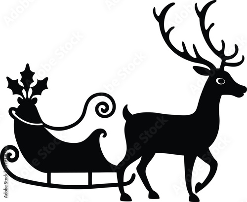 reindeer sleigh silhouette on white background.eps