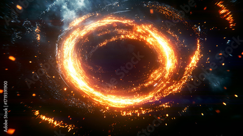 An abstract illustration with a swirling, fiery pattern on a dark background. It is suitable for backgrounds, posters, and event design. It creates a mystical atmosphere and visual depth