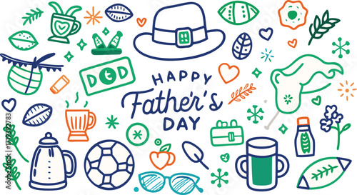 Happy fathers day greeting with various icons