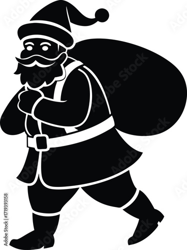 santa claus carrying christmas sack on white backg.eps