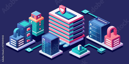 Abstract isometric data center with security and network connections