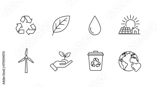 Collection of hand drawn eco friendly icons in silhouette style