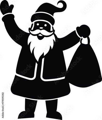 santa claus waving hand with gift bag on white bac.eps