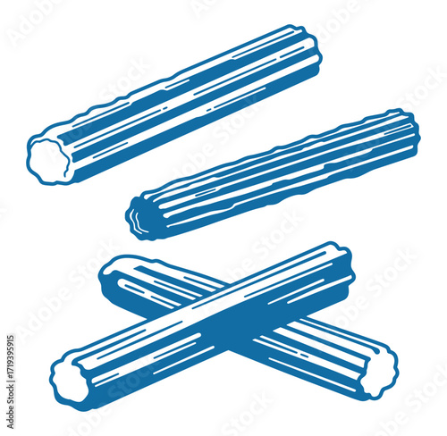 Vector illustration of blue and white churro design with three creative arrangements