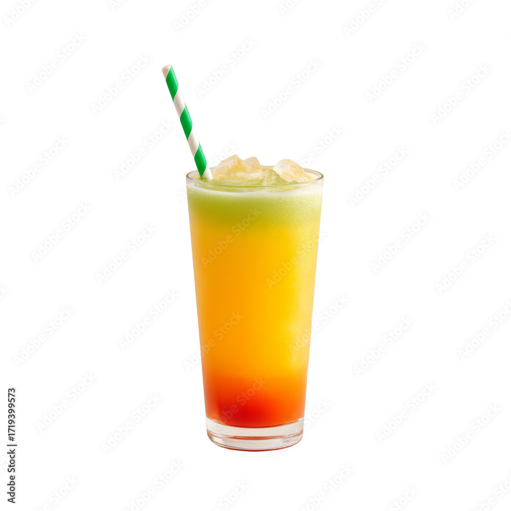Fototapeta premium Colorful Tropical Beverage with Green and Yellow Layers in a Tall Glass with a Straw