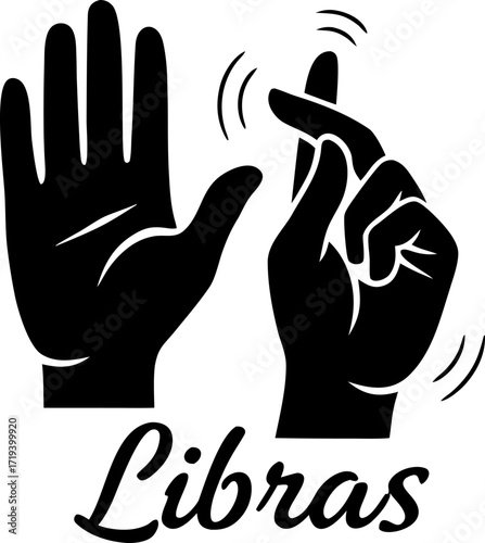 Black silhouette illustration representing Brazilian sign language (Libras) hand gestures. Great for education, communication, accessibility, and inclusion themes.