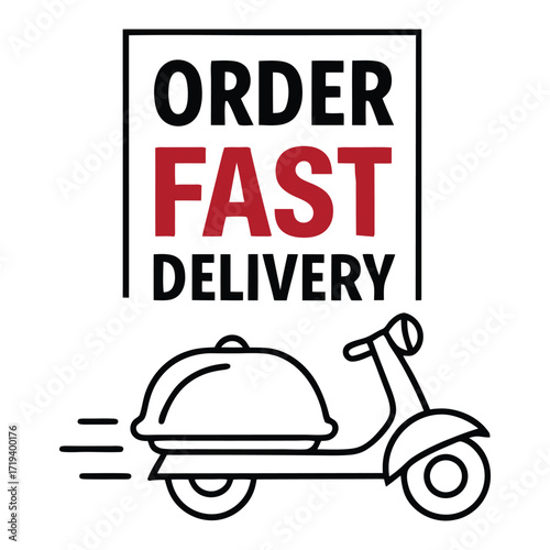 Order fast delivery icon set restaurant food scooter meal service graphic 