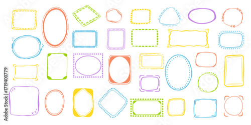 Hand-drawn coquette wavy frames set, squiggle curly swirl tied bow borders, ribbons cadre vintage modern vintage whimsical edgings elements, elegant trend stamps flirting girly style design. Isolated