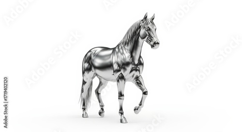 A highly detailed, realistic 3D render of a majestic silver horse standing against a plain white background.