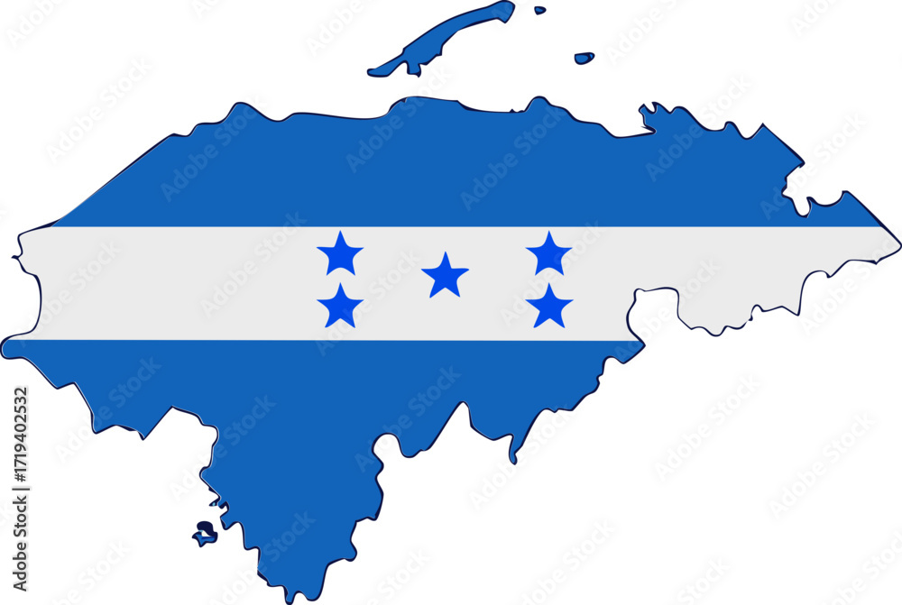 Fototapeta premium Honduras map with national flag design and five stars