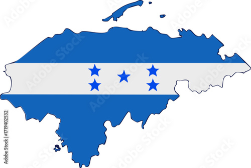 Honduras map with national flag design and five stars
