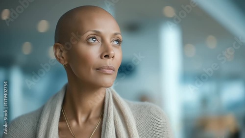 woman with cancer diagnosis navigating between departments solo subtle emotion layered care system journey three quarter wide angle cinematic color correction gentle backlight