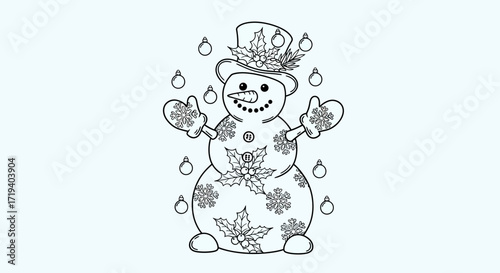 Festive snowman illustration for coloring books and holiday themed creative projects