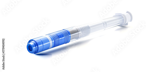 blue and white Sterile insulin pen lying on the table