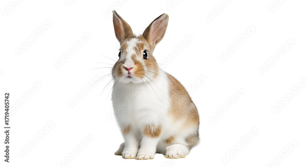 Obraz premium Cute tan and white rabbit looking at camera isolated PNG with Transparent Background