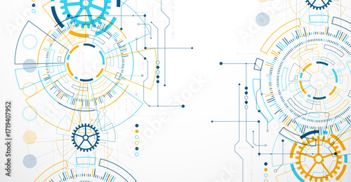 Abstract background. Scientific and technological concept with the use of technical elements formed in the shape of a circle. Vector
