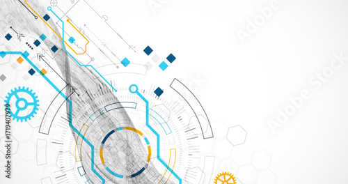Abstract data background with wireframe wave and circuit lines. Technology concept. Vector