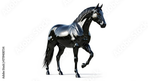 Wallpaper Mural A majestic black horse with a glossy coat stands proudly on a white background. Torontodigital.ca