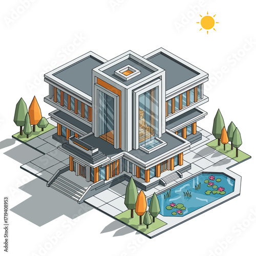 Modern luxurious villa with a swimming pool, a stunning architectural design, perfect for vacation rentals, real estate promotions, and upscale living concepts