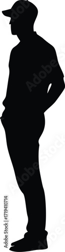 Silhouette of a man wearing a baseball cap and casual clothing