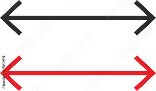 Dual sided long arrow set. Horizontal long straight arrows collection. Double side long arrow symbol. Two sided long arrow