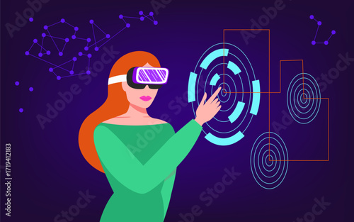 Futuristic Vector of Woman Using VR Digital Interface
