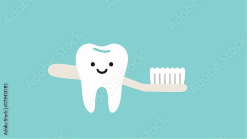 A Scandinavian-style tooth illustration. Simple, minimalist illustration. Oral cavity. Dentist. Brushing teeth. Toothpaste.