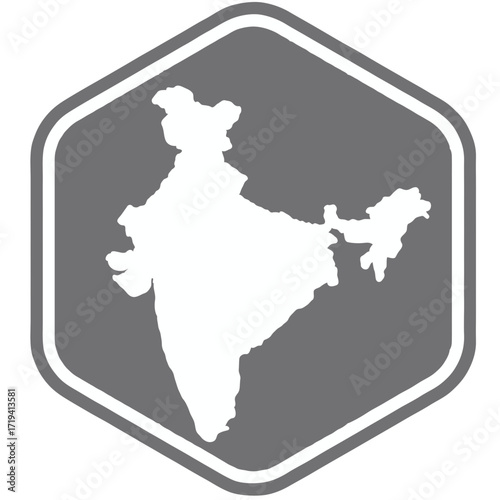 Map of india on grey color hexagon icon vector illustration, sticker of india map on grey hexagon  