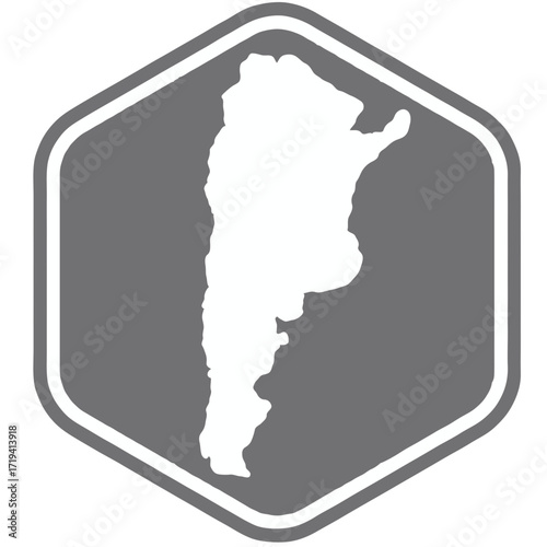 Map of Argentina on grey color hexagon icon vector illustration, sticker of Argentina map on grey hexagon